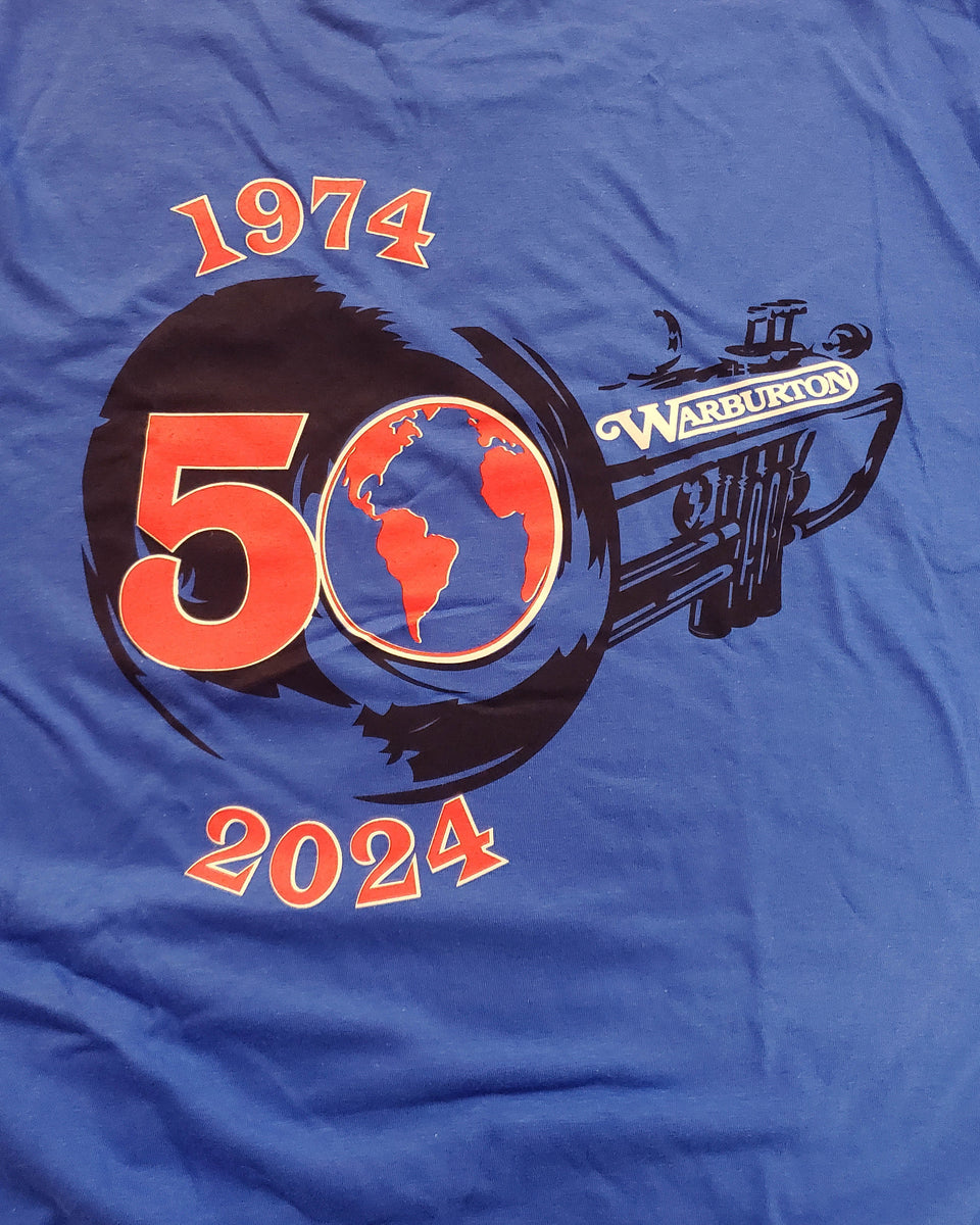 TShirt 50 Year Trumpet Blue Warburton Music Products